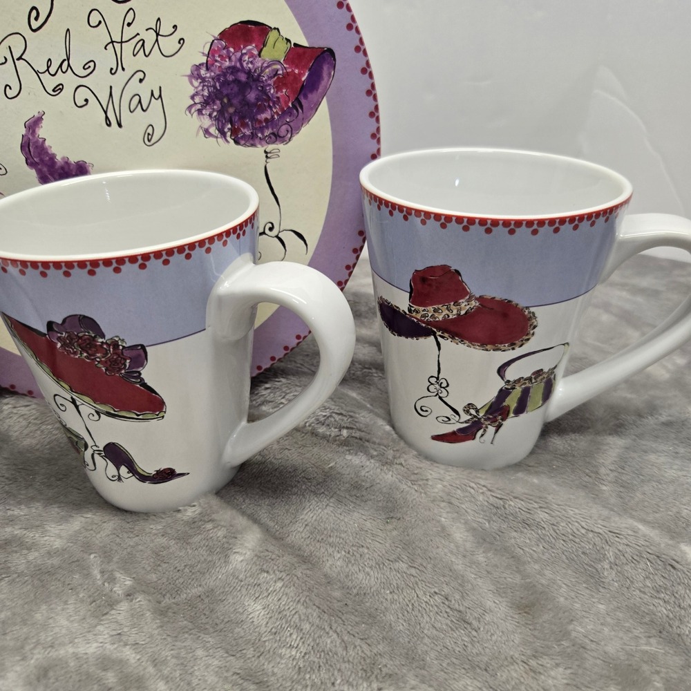 The Red Hat Way Set of 4 Coffee Mugs with Decorative Box Purple Red Hat Society - Picture 3 of 8